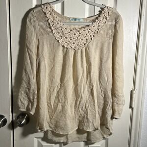 Maurices Womens Semi Sheer‎ Lace Crochet Blouse Ivory Size L Boho
